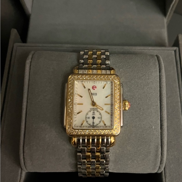 Michele Accessories - MICHELE Women's Watch Deco Diamond Two Tone Gold Silver w/box *need new battery*